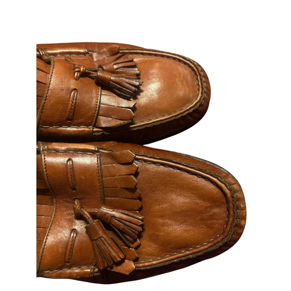 Santoni Tassel Kiltie Loafers Women 11 D Brown Leather Vero Cuoio Made In Italy